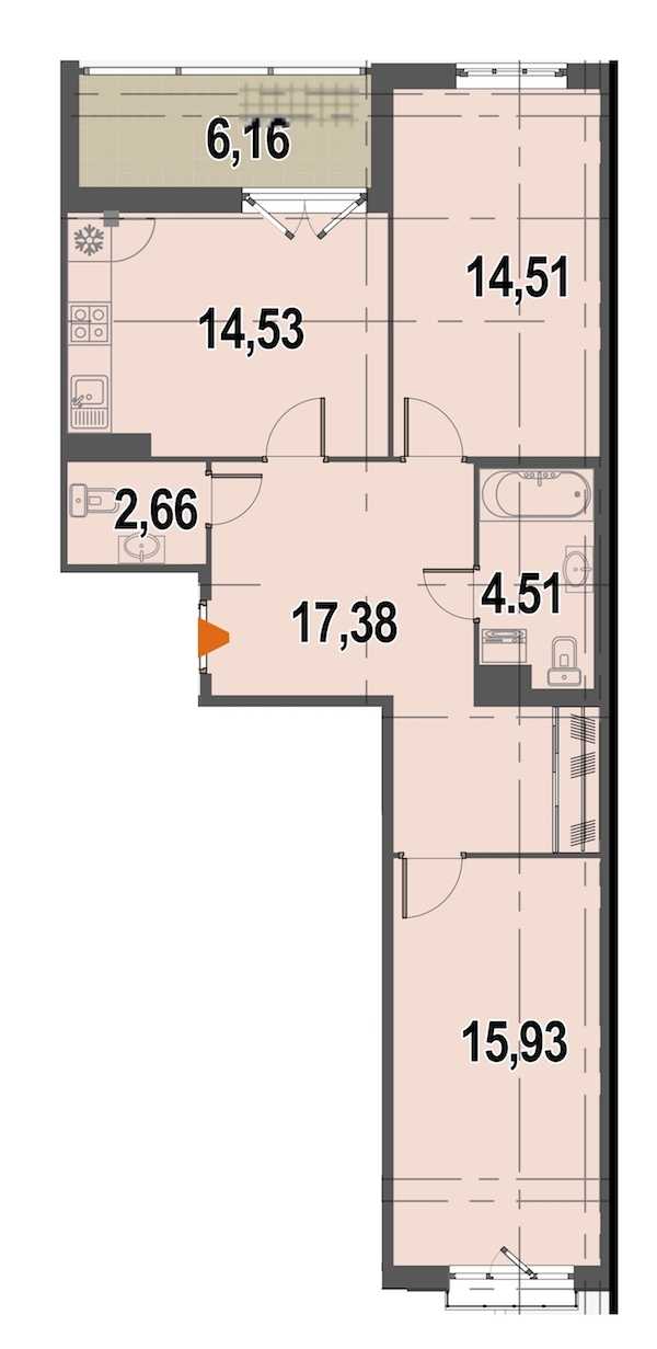 Двухкомнатная квартира в Инвестторг: площадь 72.3 м2 , этаж: 4 – купить в Санкт-Петербурге